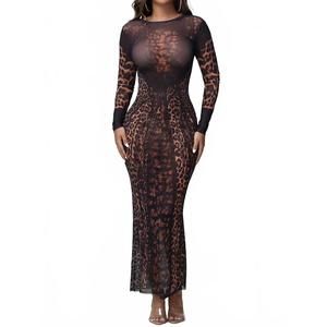 NEW KANARI B wild intensions mesh maxi dress in leopard
